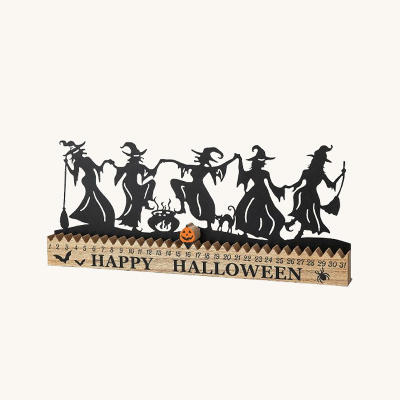 Halloween Countdown Calendar – 31-Day Witch Silhouette Decor with Movable Pumpkin Marker