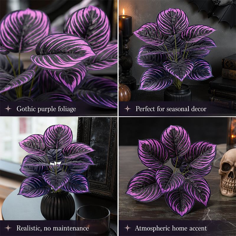 Artificial Purple Calathea Plant – Gothic Faux Plant for Halloween, Fall Decor, Shelves & Moody Home Styling