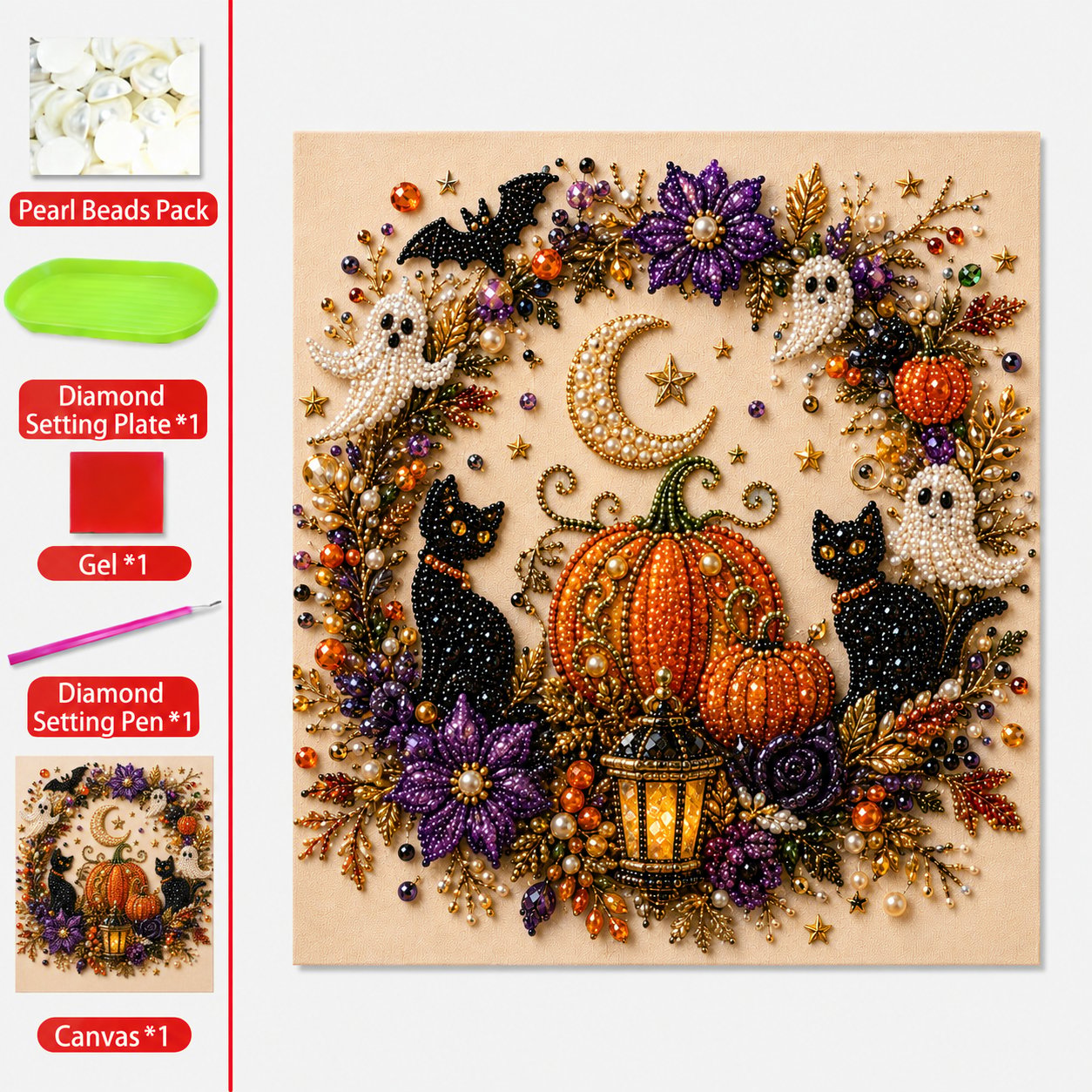 👻✨ Halloween Pearl Art DIY Kit – Spooky-Cute Ghost & Pumpkin Bead Painting Craft for Fall Decor