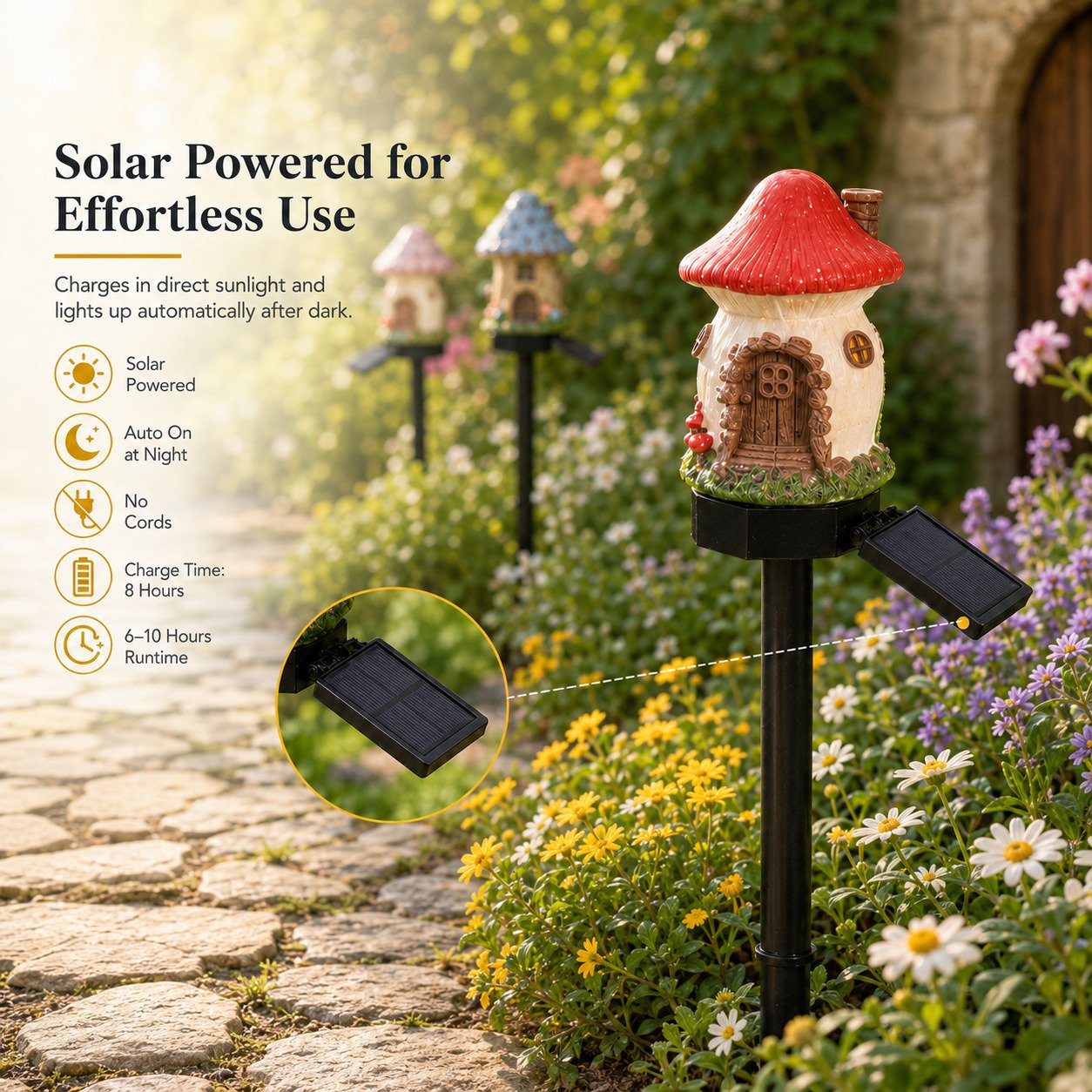 Solar Fairy-Tale Mushroom Cottage Garden Light – Warm Glow Outdoor Decor for Flower Beds & Pathways