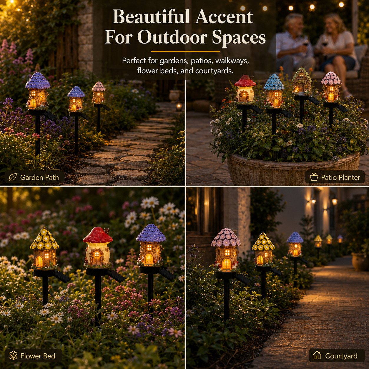 Solar Fairy-Tale Mushroom Cottage Garden Light – Warm Glow Outdoor Decor for Flower Beds & Pathways