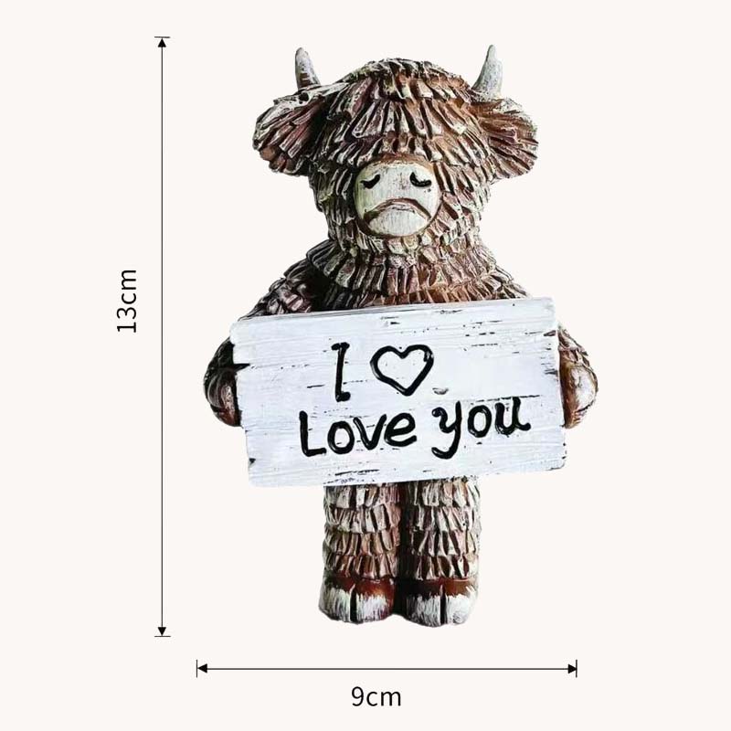 Highland Cow "I ❤️ Love You" Resin Statue