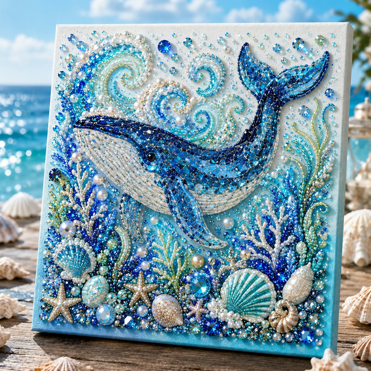 🌊✨ Ocean Theme Pearl Art DIY Kit – 3D Blue Octopus Bead Painting Craft Set for Coastal Wall Decor & Handmade Gifts