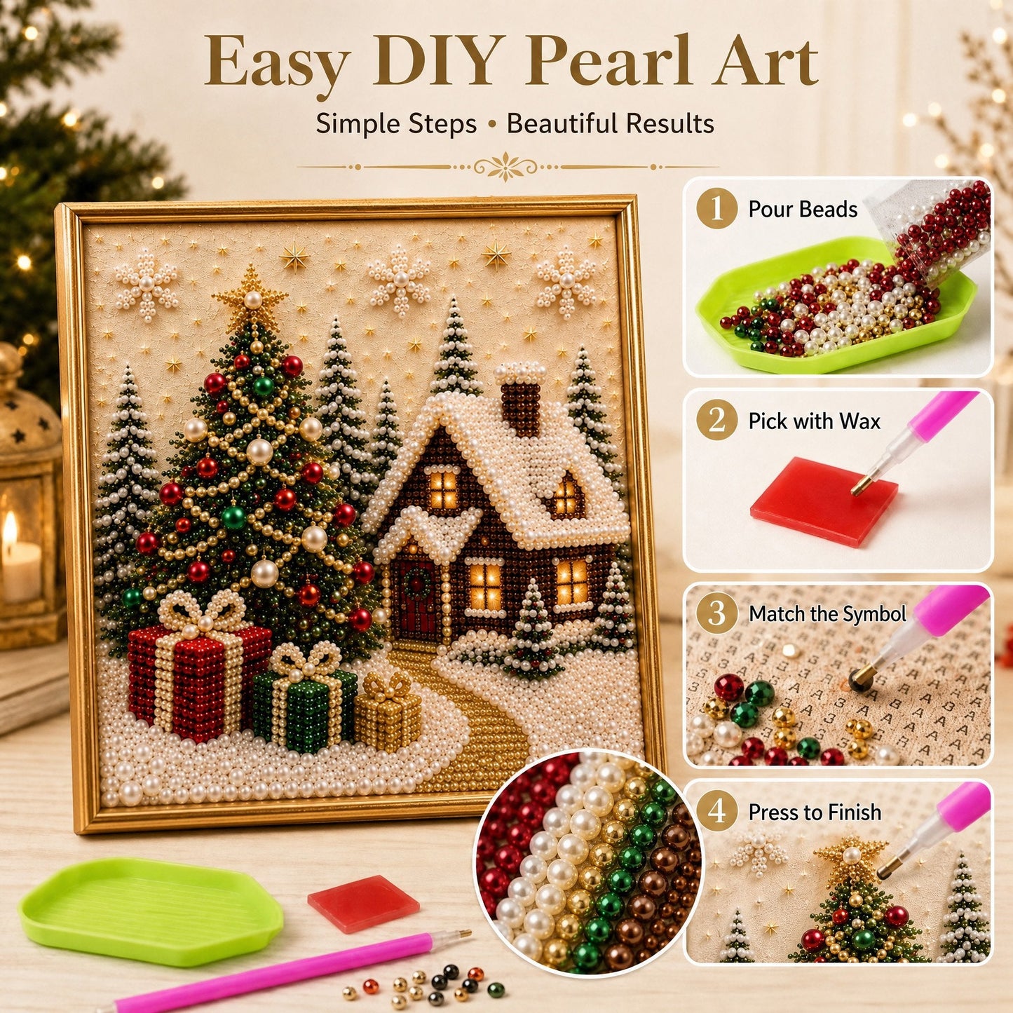 🎄🎅 Christmas Pearl Diamond Painting Kit – 3D Pearl Bead DIY Wall Art Set for Festive Crafting, Holiday Decor & Handmade Gifts