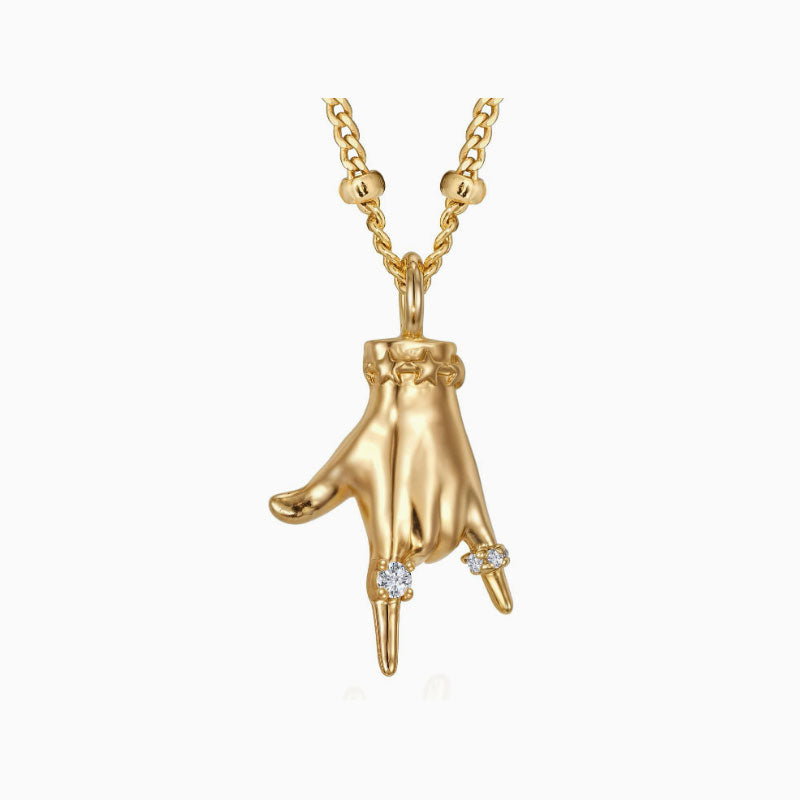 Gold Hand Gesture Pendant Necklace