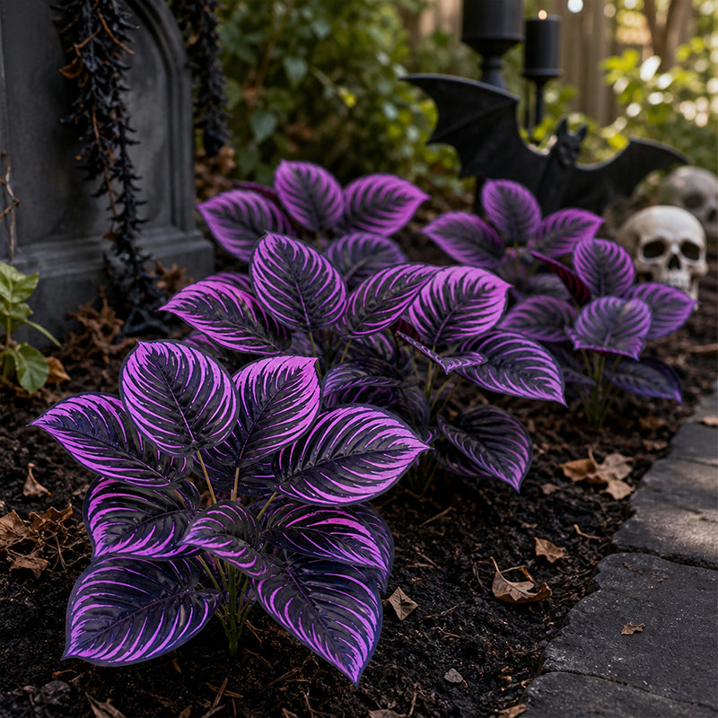 Artificial Purple Calathea Plant – Gothic Faux Plant for Halloween, Fall Decor, Shelves & Moody Home Styling