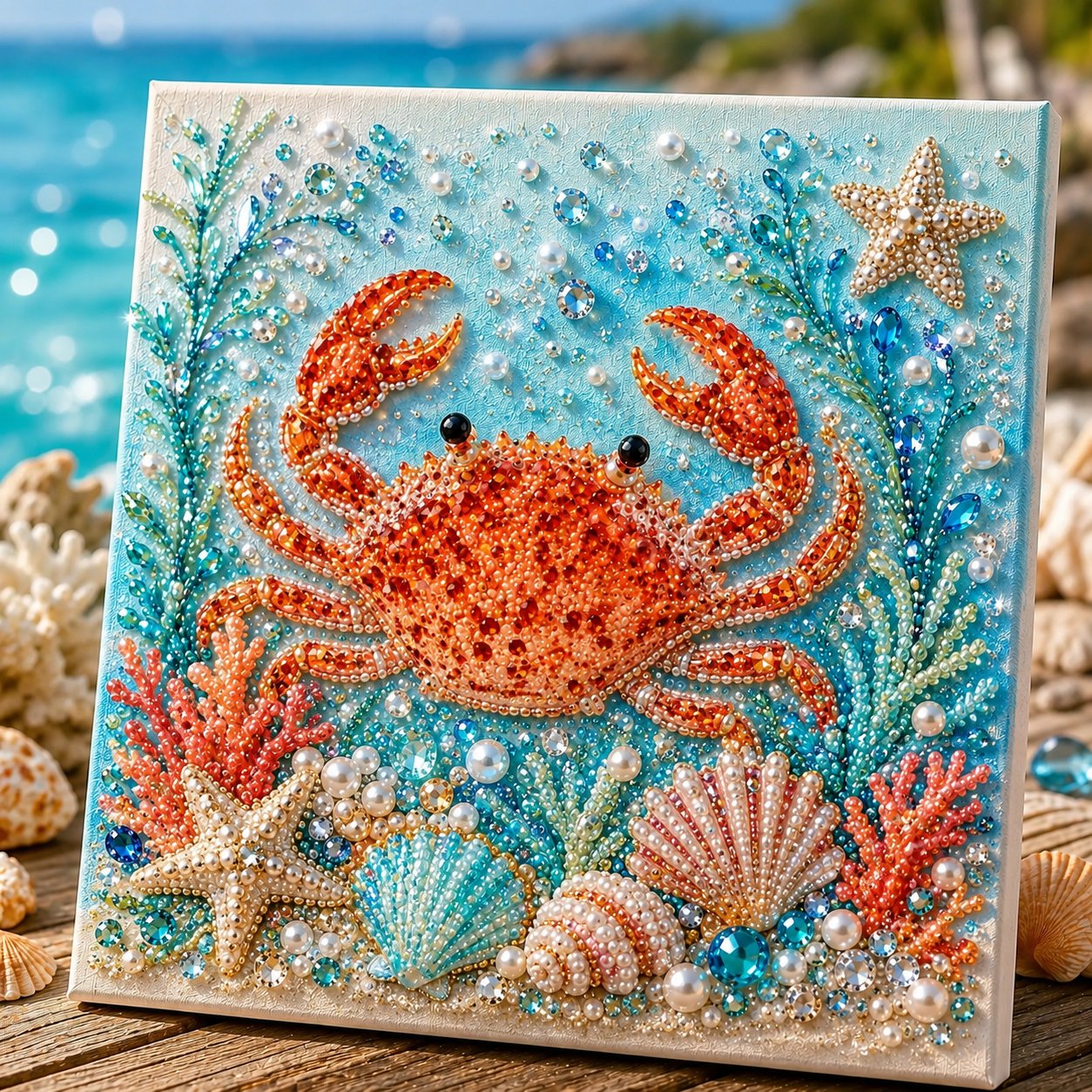 🌊✨ Ocean Theme Pearl Art DIY Kit – 3D Blue Octopus Bead Painting Craft Set for Coastal Wall Decor & Handmade Gifts