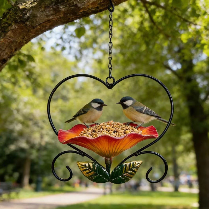 Heart-Shaped Floral Bird Feeder for Garden Birds