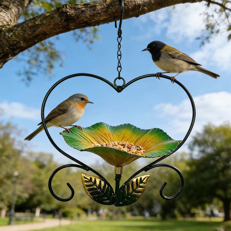 Heart-Shaped Floral Bird Feeder for Garden Birds
