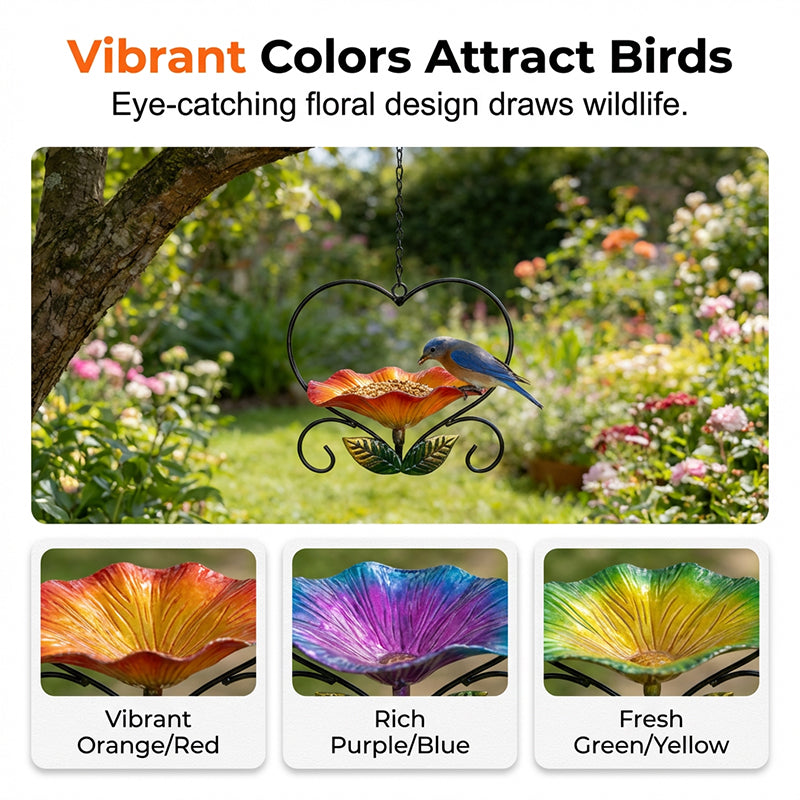 Heart-Shaped Floral Bird Feeder for Garden Birds