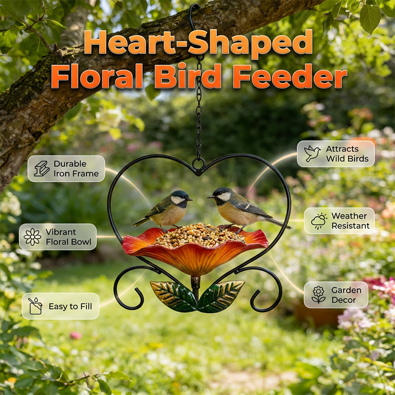 Heart-Shaped Floral Bird Feeder for Garden Birds