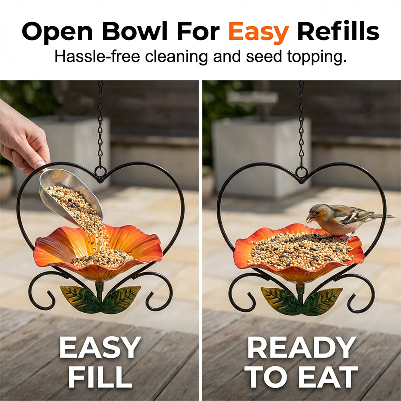 Heart-Shaped Floral Bird Feeder for Garden Birds
