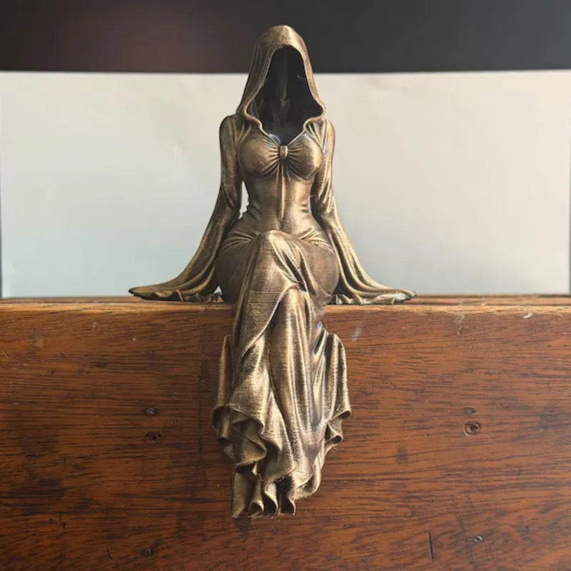 Gothic Hooded Maiden Sculpture – Dark Academia Fantasy Shelf Decor