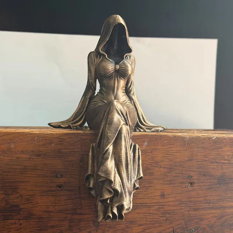 Gothic Hooded Maiden Sculpture – Dark Academia Fantasy Shelf Decor