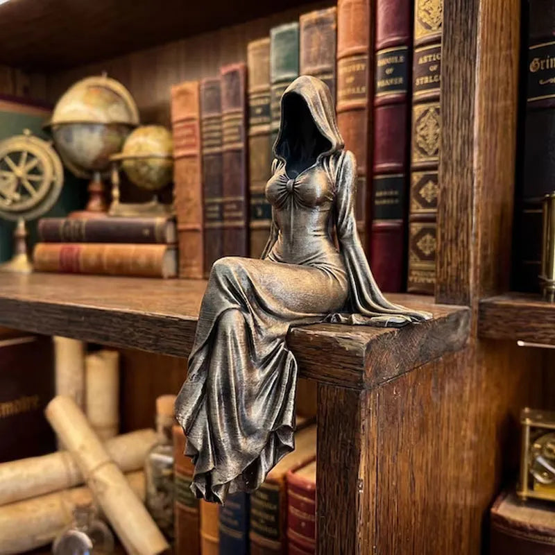 Gothic Hooded Maiden Sculpture – Dark Academia Fantasy Shelf Decor