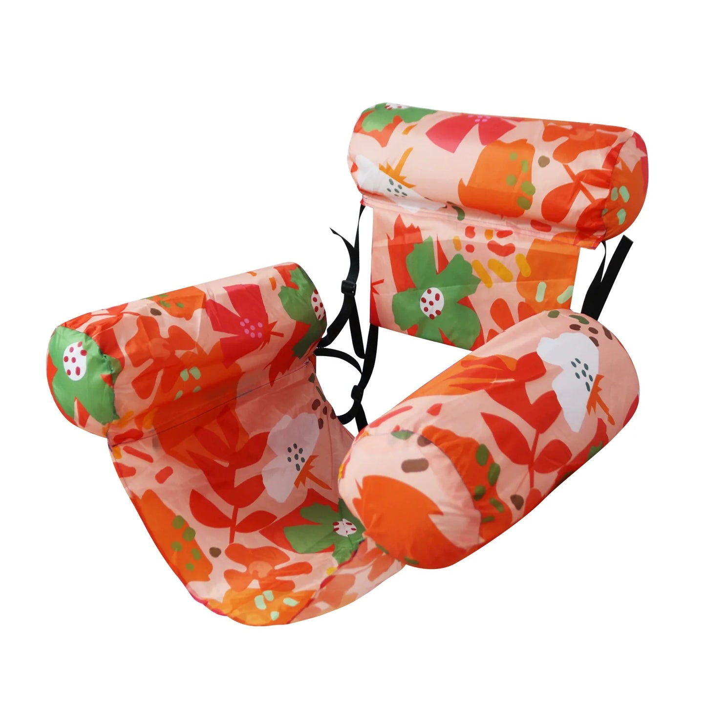 🏖️Inflatable Pool Floating Chair – Tropical Leaf PVC Pool Lounger with Backrest & Cup Holder for Summer Holidays