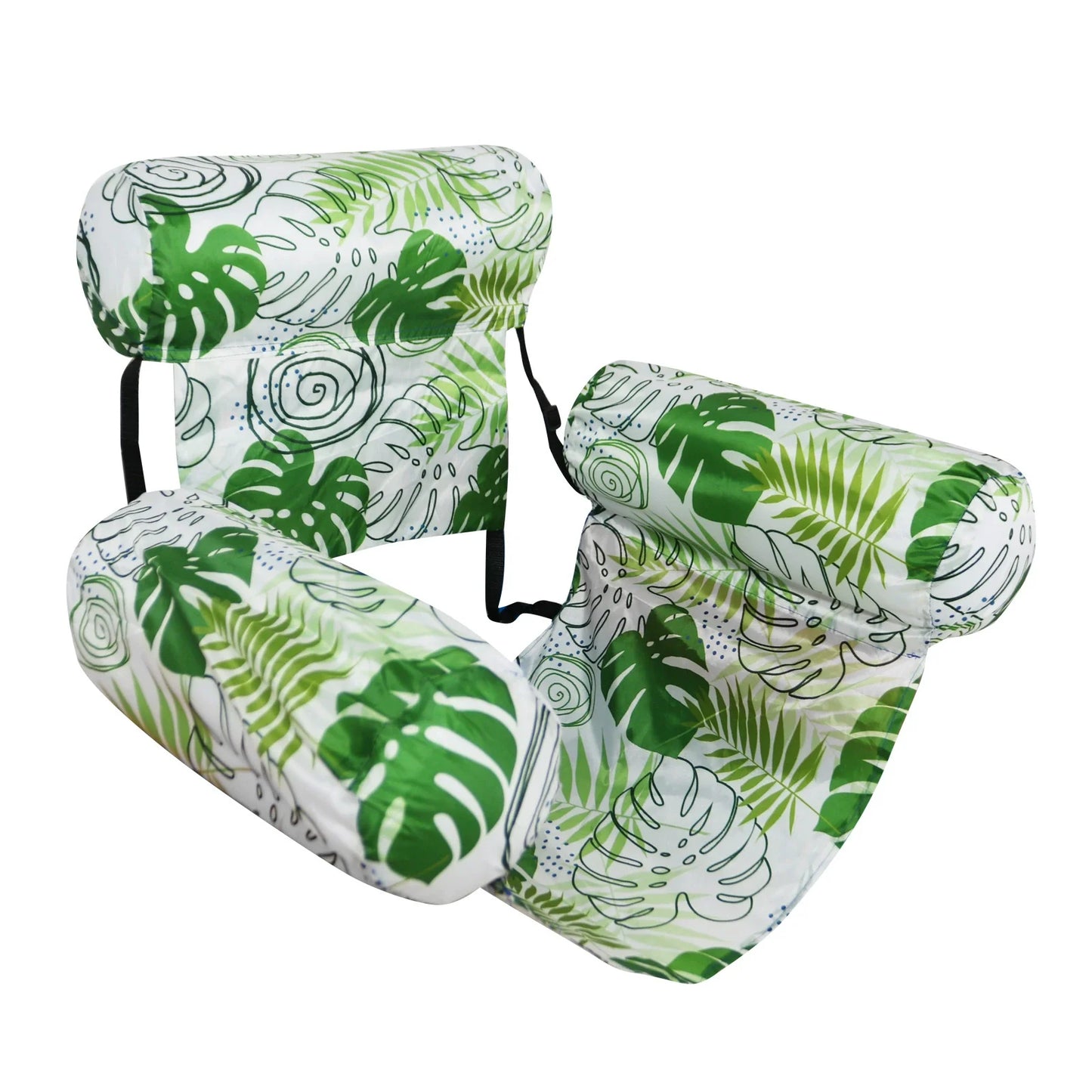 🏖️Inflatable Pool Floating Chair – Tropical Leaf PVC Pool Lounger with Backrest & Cup Holder for Summer Holidays