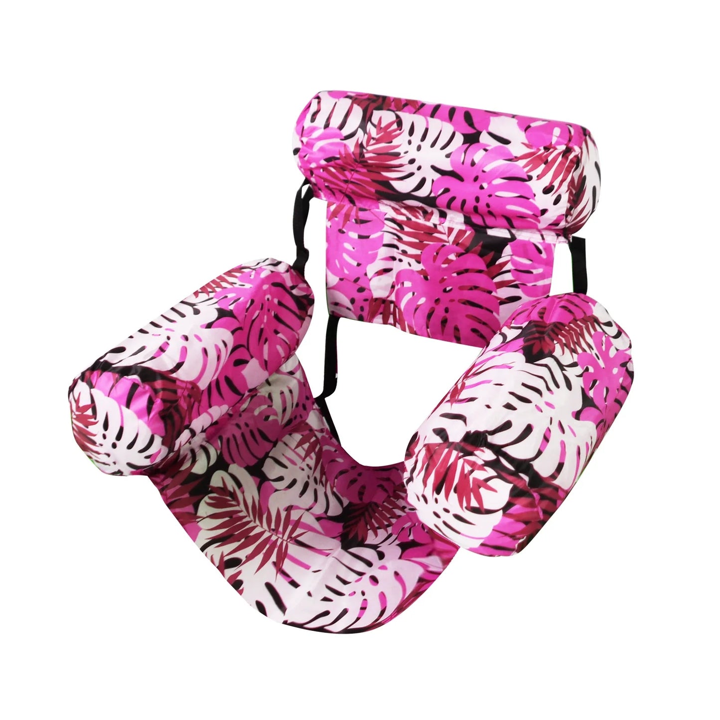 🏖️Inflatable Pool Floating Chair – Tropical Leaf PVC Pool Lounger with Backrest & Cup Holder for Summer Holidays