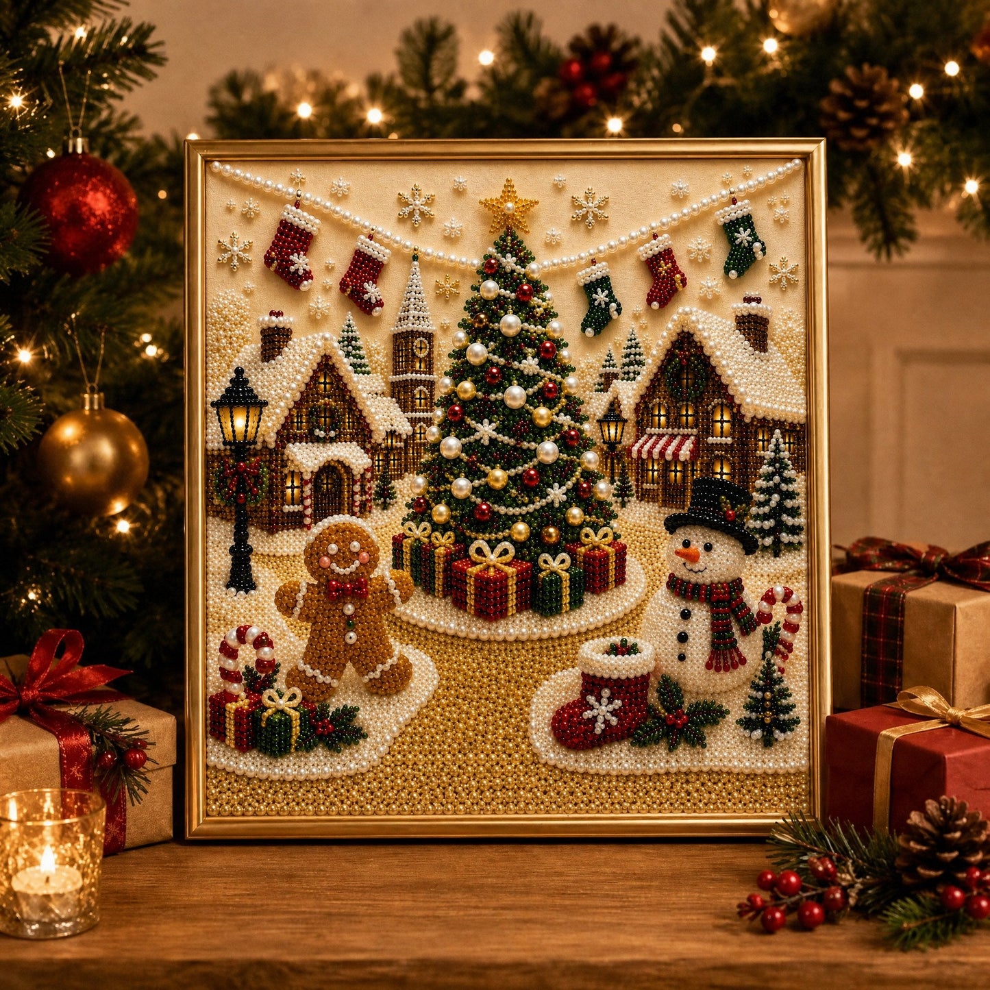 🎄🎅 Christmas Pearl Diamond Painting Kit – 3D Pearl Bead DIY Wall Art Set for Festive Crafting, Holiday Decor & Handmade Gifts