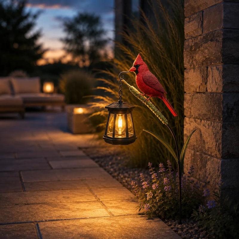 Solar Cardinal Garden Lantern – Warm LED Bird Light for Flower Beds, Pathways & Memorial Gardens