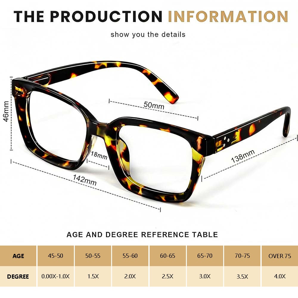 👓3-pack Tortoiseshell Reading Glasses – Oversized Square Reading Glasses That Block Blue Light