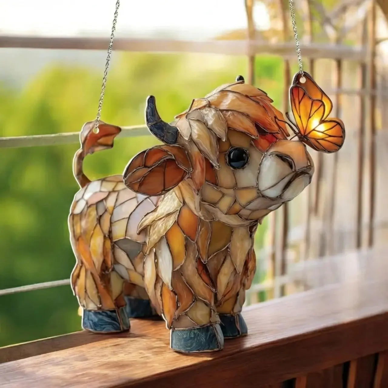Window decoration with Scottish Highland cow: butterfly window hanger