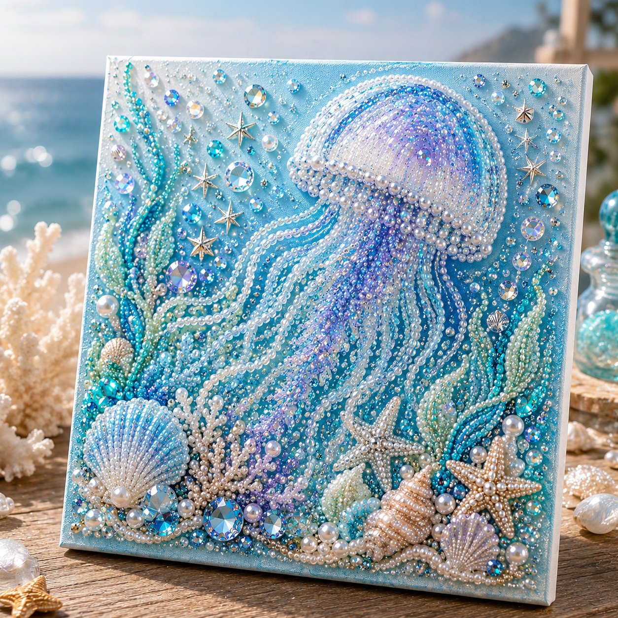 🌊✨ Ocean Theme Pearl Art DIY Kit – 3D Blue Octopus Bead Painting Craft Set for Coastal Wall Decor & Handmade Gifts