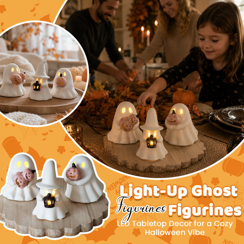 Luminous Ghost Ornament Set – Cute LED Halloween Tabletop Decor for Mantel, Shelf & Tiered Tray
