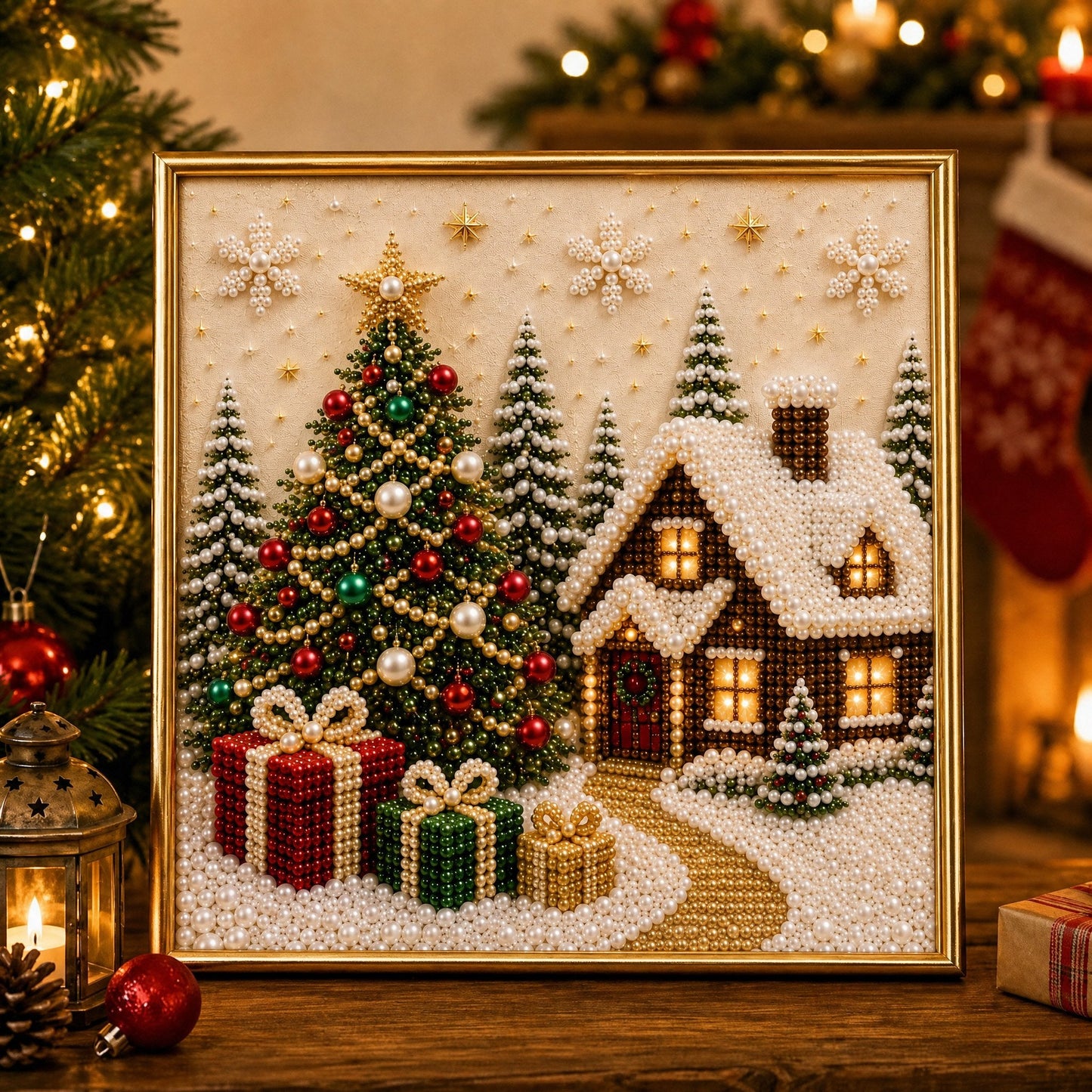 🎄🎅 Christmas Pearl Diamond Painting Kit – 3D Pearl Bead DIY Wall Art Set for Festive Crafting, Holiday Decor & Handmade Gifts