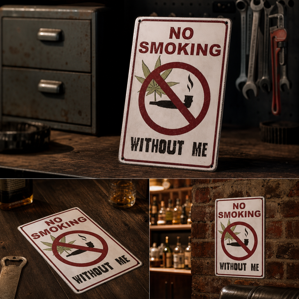 No Smoking Without Me Retro Wall Sign – Funny Vintage Garage & Man Cave Decor