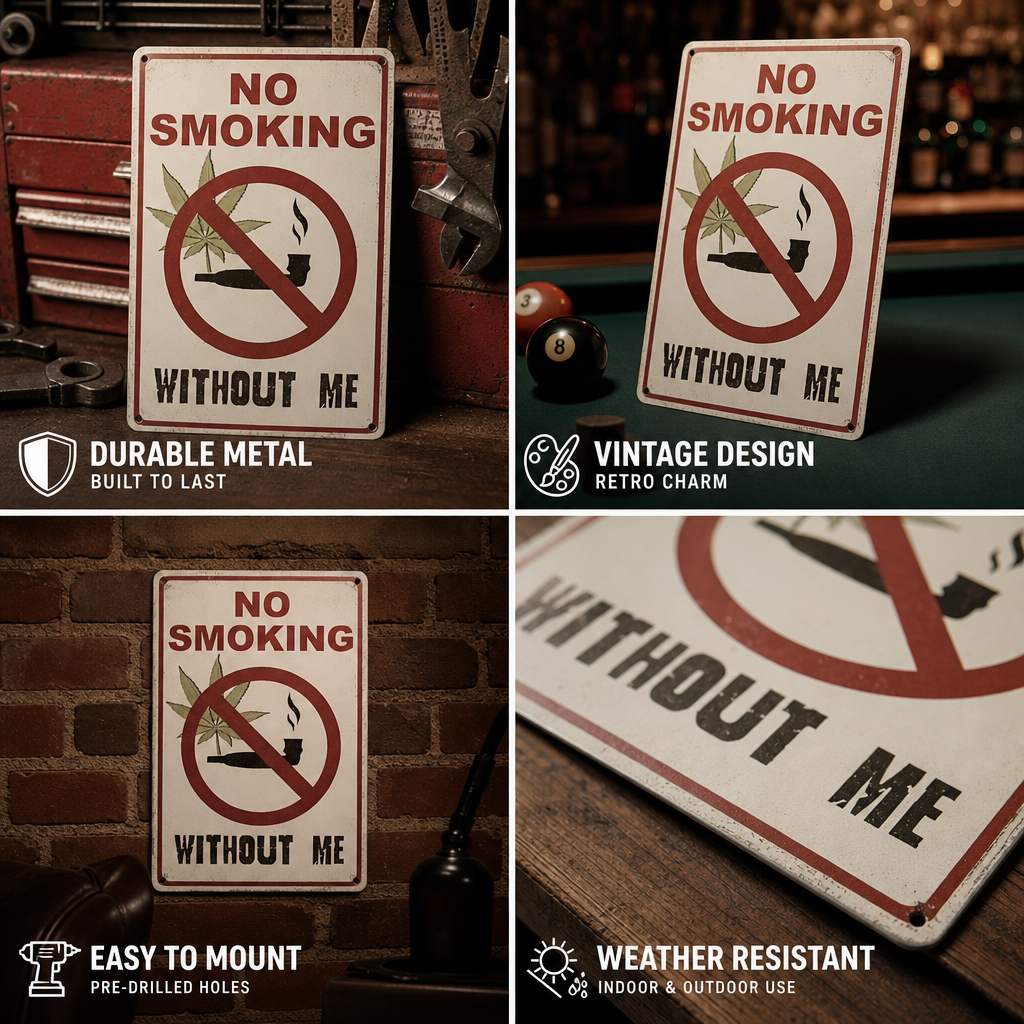 No Smoking Without Me Retro Wall Sign – Funny Vintage Garage & Man Cave Decor
