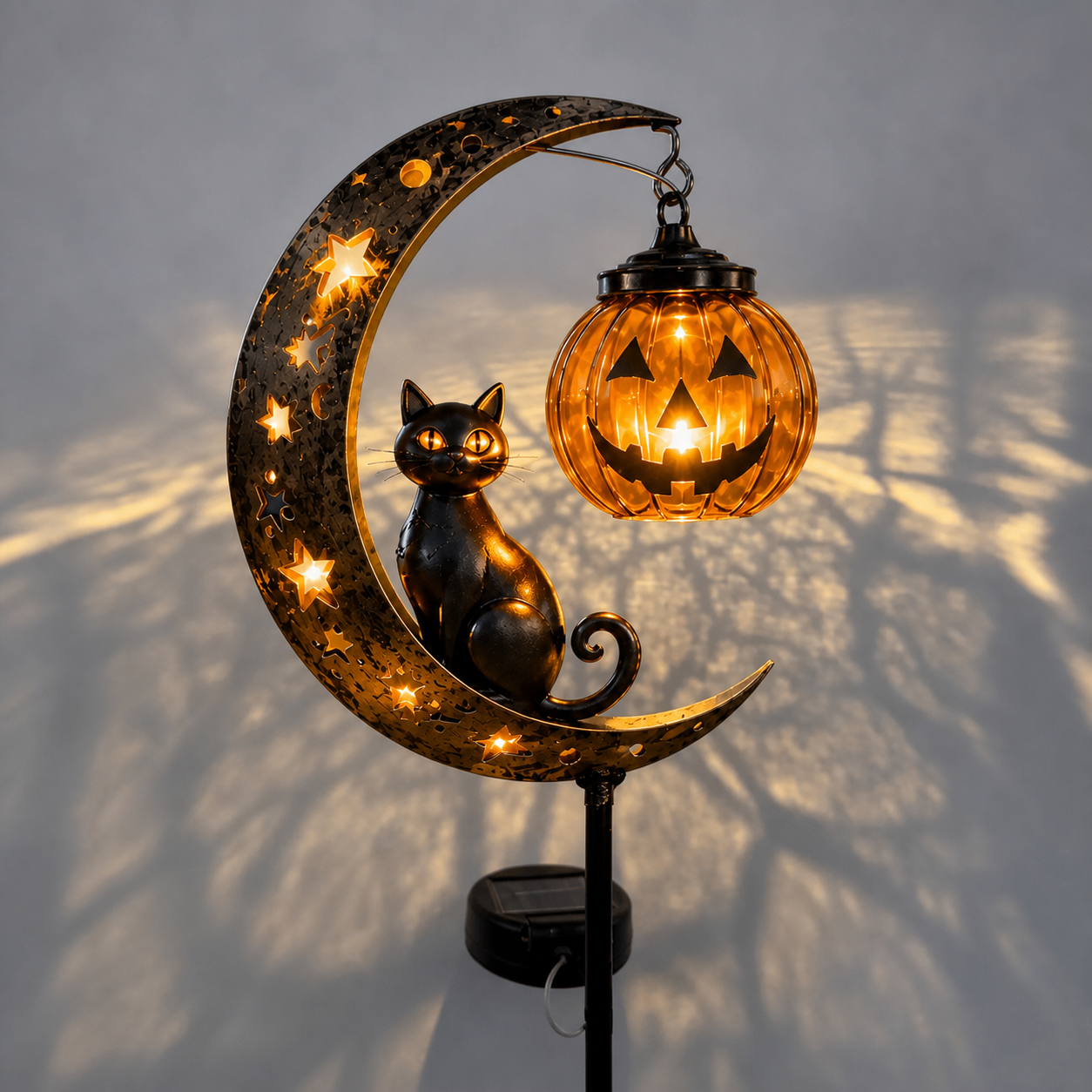 Solar Halloween Black Cat & Pumpkin Moon Garden Stake Light – Outdoor Pathway Yard Decor
