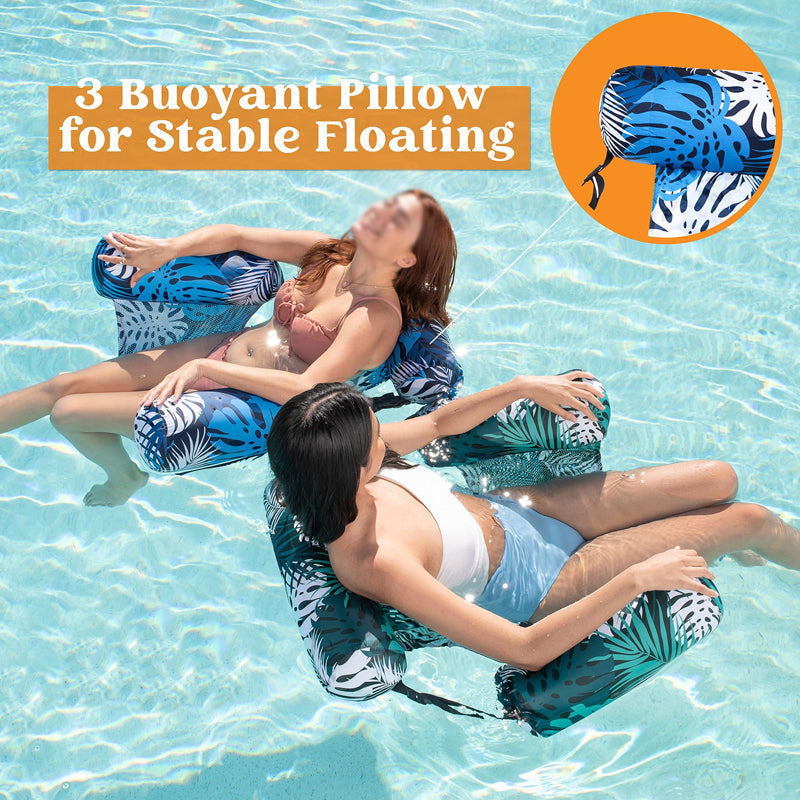 🏖️Inflatable Pool Floating Chair – Tropical Leaf PVC Pool Lounger with Backrest & Cup Holder for Summer Holidays