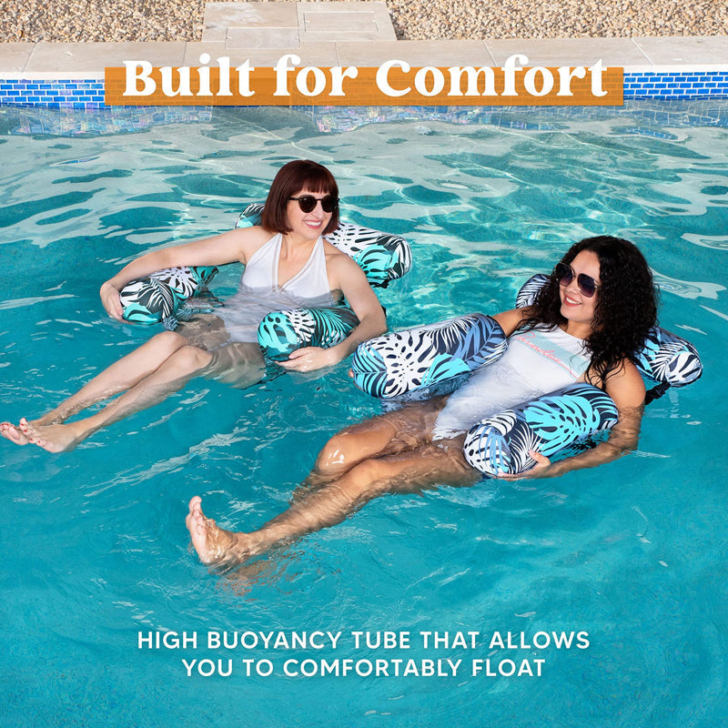 🏖️Inflatable Pool Floating Chair – Tropical Leaf PVC Pool Lounger with Backrest & Cup Holder for Summer Holidays