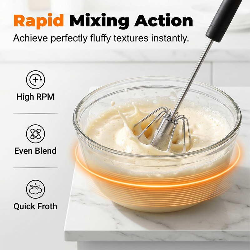 Semi-Automatic Manual Turbo Whisk – Press-to-Spin Egg Beater for Eggs, Sauces & Milk Foam