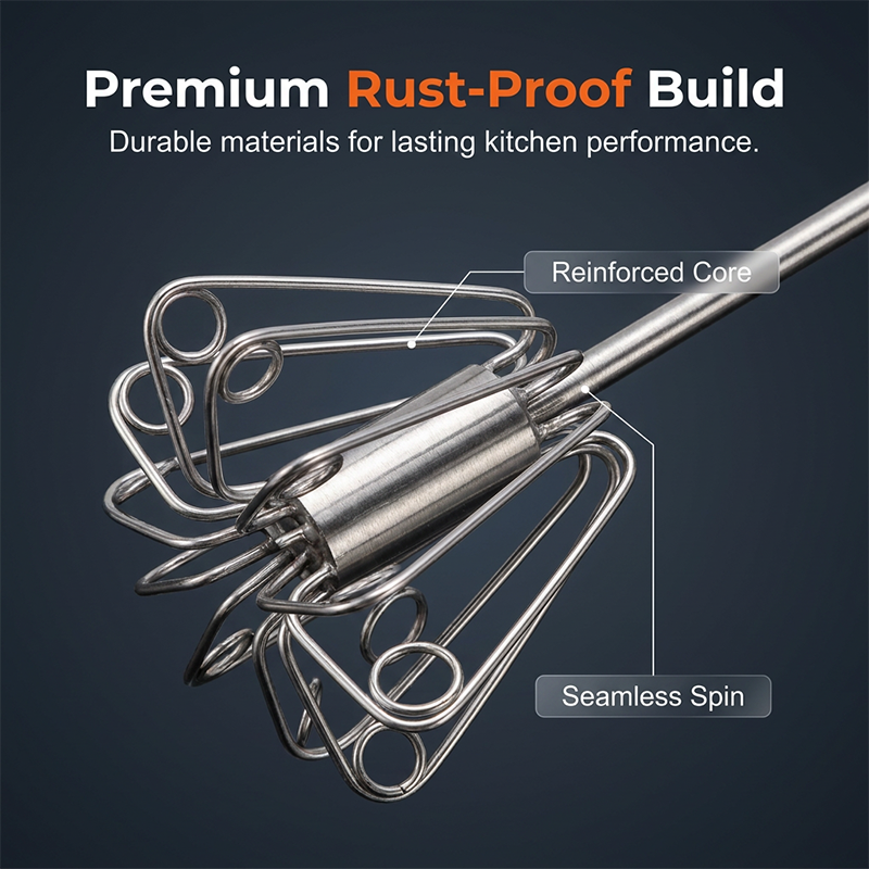 Semi-Automatic Manual Turbo Whisk – Press-to-Spin Egg Beater for Eggs, Sauces & Milk Foam