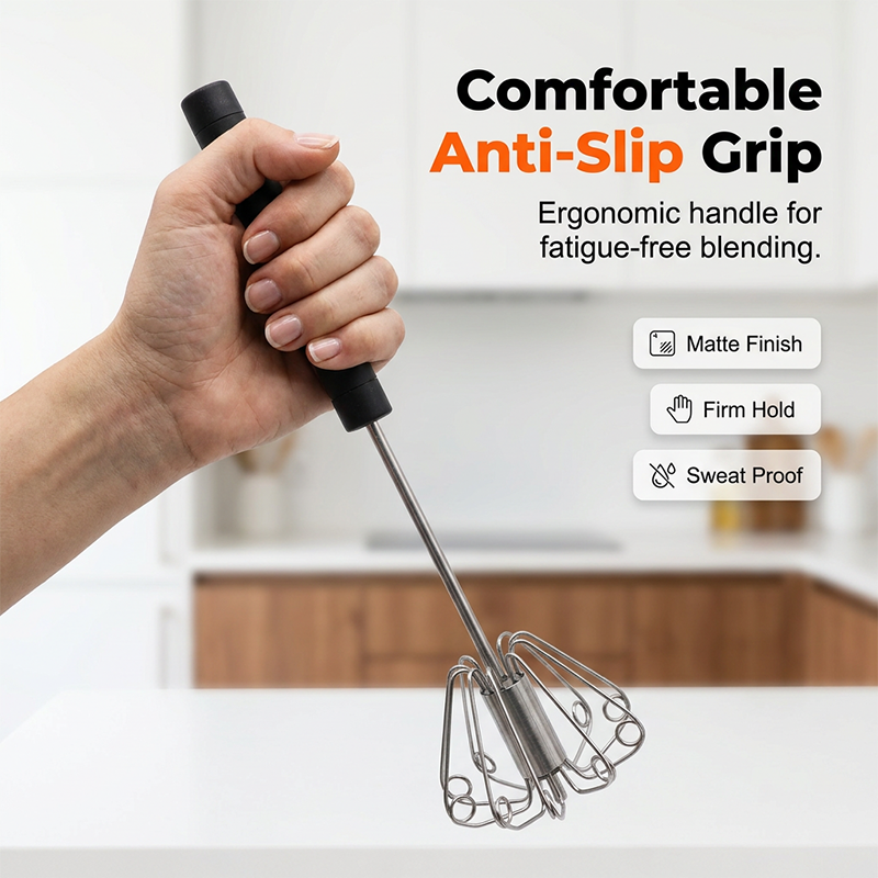 Semi-Automatic Manual Turbo Whisk – Press-to-Spin Egg Beater for Eggs, Sauces & Milk Foam