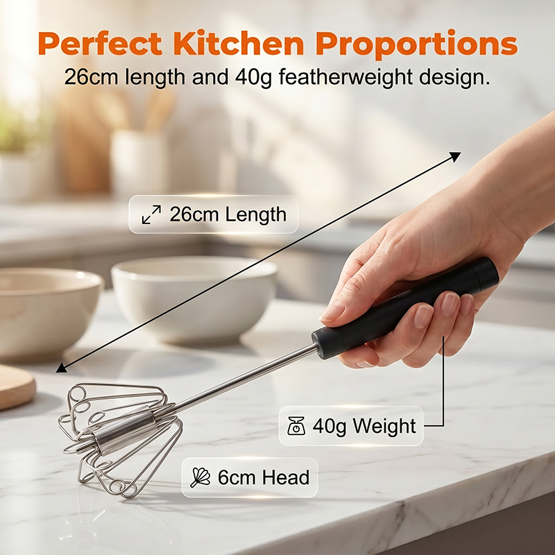 Semi-Automatic Manual Turbo Whisk – Press-to-Spin Egg Beater for Eggs, Sauces & Milk Foam