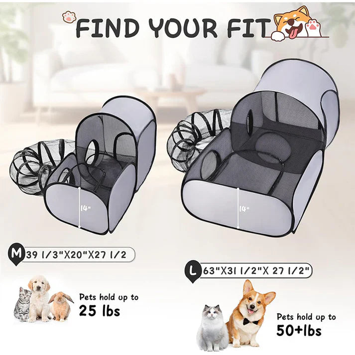 Cat Play Tent with Tunnel – Breathable Mesh Pet Playpen for Indoor Cats, Kittens, Resting & Interactive Play