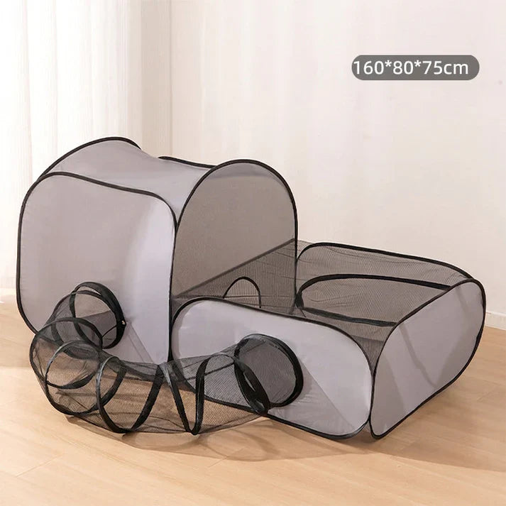Cat Play Tent with Tunnel – Breathable Mesh Pet Playpen for Indoor Cats, Kittens, Resting & Interactive Play